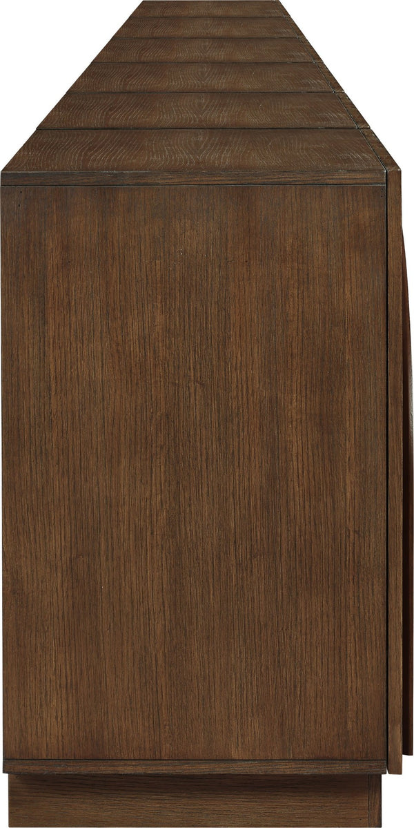 Meridian Furniture Navona Art Deco Oak Veneer Modular Buffet with Curved Doors for Dining Room Storage Brown 189 inches 77001Brown-T-6PC