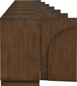 Meridian Furniture Navona Art Deco Oak Veneer Modular Buffet with Curved Doors for Dining Room Storage Brown 189 inches 77001Brown-T-6PC