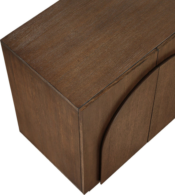 Meridian Furniture Navona Art Deco Oak Veneer Modular Buffet with Curved Doors for Dining Room Storage Brown 31.5 inches 77001Brown-T