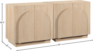 Meridian Furniture Navona Art Deco Oak Veneer Modular Buffet with Curved Doors for Dining Room Storage Natural 63 inches 77001Natural-T-2PC