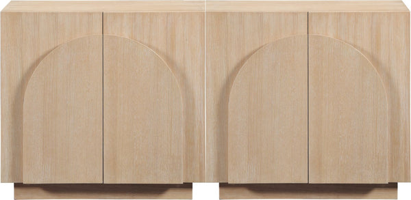 Meridian Furniture Navona Art Deco Oak Veneer Modular Buffet with Curved Doors for Dining Room Storage Natural 63 inches 77001Natural-T-2PC