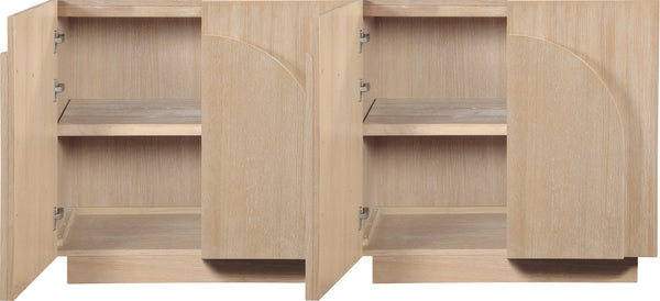 Meridian Furniture Navona Art Deco Oak Veneer Modular Buffet with Curved Doors for Dining Room Storage Natural 63 inches 77001Natural-T-2PC