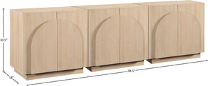 Meridian Furniture Navona Art Deco Oak Veneer Modular Buffet with Curved Doors for Dining Room Storage Natural 94.5 inches 77001Natural-T-3PC