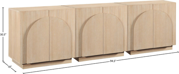 Meridian Furniture Navona Art Deco Oak Veneer Modular Buffet with Curved Doors for Dining Room Storage Natural 94.5 inches 77001Natural-T-3PC