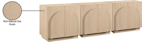 Meridian Furniture Navona Art Deco Oak Veneer Modular Buffet with Curved Doors for Dining Room Storage Natural 94.5 inches 77001Natural-T-3PC
