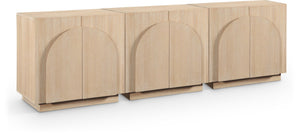 Meridian Furniture Navona Art Deco Oak Veneer Modular Buffet with Curved Doors for Dining Room Storage Natural 94.5 inches 77001Natural-T-3PC