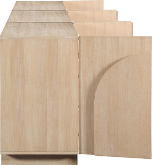 Meridian Furniture Navona Art Deco Oak Veneer Modular Buffet with Curved Doors for Dining Room Storage Natural 94.5 inches 77001Natural-T-3PC