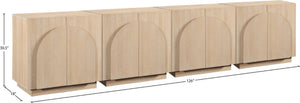 Meridian Furniture Navona Art Deco Oak Veneer Modular Buffet with Curved Doors for Dining Room Storage Natural 126 inches 77001Natural-T-4PC