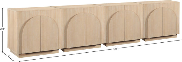 Meridian Furniture Navona Art Deco Oak Veneer Modular Buffet with Curved Doors for Dining Room Storage Natural 126 inches 77001Natural-T-4PC