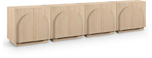 Meridian Furniture Navona Art Deco Oak Veneer Modular Buffet with Curved Doors for Dining Room Storage Natural 126 inches 77001Natural-T-4PC