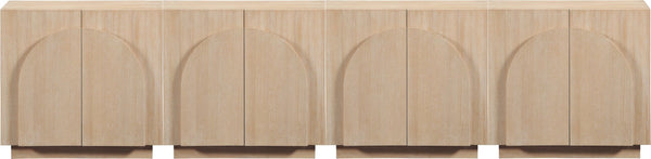 Meridian Furniture Navona Art Deco Oak Veneer Modular Buffet with Curved Doors for Dining Room Storage Natural 126 inches 77001Natural-T-4PC