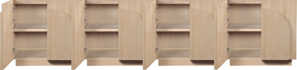 Meridian Furniture Navona Art Deco Oak Veneer Modular Buffet with Curved Doors for Dining Room Storage Natural 126 inches 77001Natural-T-4PC