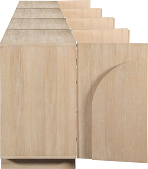 Meridian Furniture Navona Art Deco Oak Veneer Modular Buffet with Curved Doors for Dining Room Storage Natural 126 inches 77001Natural-T-4PC