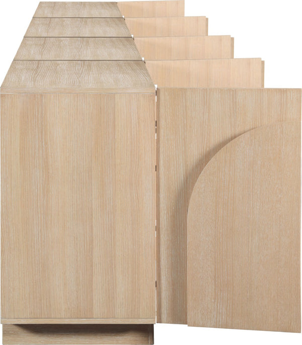 Meridian Furniture Navona Art Deco Oak Veneer Modular Buffet with Curved Doors for Dining Room Storage Natural 126 inches 77001Natural-T-4PC