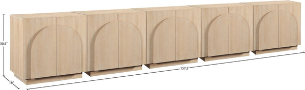 Meridian Furniture Navona Art Deco Oak Veneer Modular Buffet with Curved Doors for Dining Room Storage Natural 157.5 inches 77001Natural-T-5PC