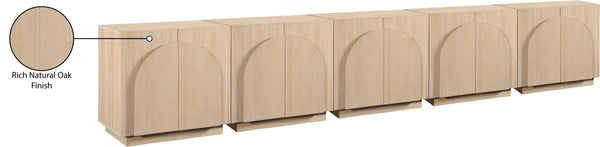 Meridian Furniture Navona Art Deco Oak Veneer Modular Buffet with Curved Doors for Dining Room Storage Natural 157.5 inches 77001Natural-T-5PC