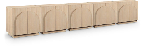 Meridian Furniture Navona Art Deco Oak Veneer Modular Buffet with Curved Doors for Dining Room Storage Natural 157.5 inches 77001Natural-T-5PC