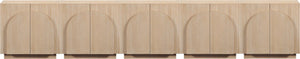 Meridian Furniture Navona Art Deco Oak Veneer Modular Buffet with Curved Doors for Dining Room Storage Natural 157.5 inches 77001Natural-T-5PC