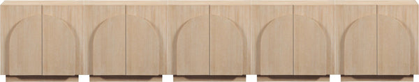 Meridian Furniture Navona Art Deco Oak Veneer Modular Buffet with Curved Doors for Dining Room Storage Natural 157.5 inches 77001Natural-T-5PC