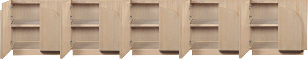 Meridian Furniture Navona Art Deco Oak Veneer Modular Buffet with Curved Doors for Dining Room Storage Natural 157.5 inches 77001Natural-T-5PC