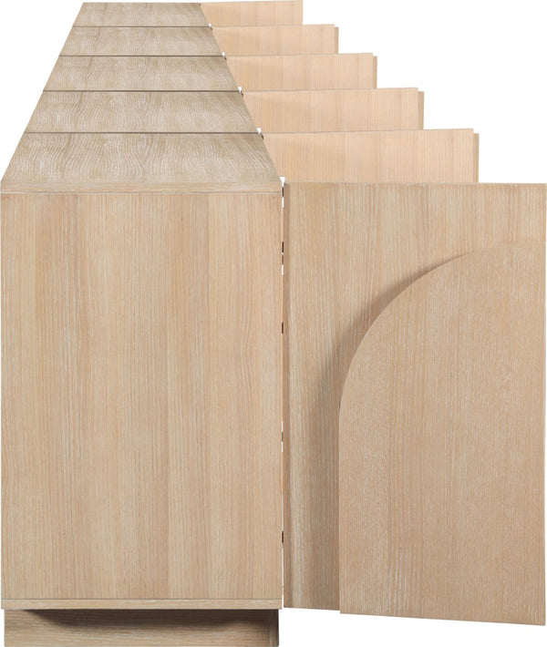 Meridian Furniture Navona Art Deco Oak Veneer Modular Buffet with Curved Doors for Dining Room Storage Natural 157.5 inches 77001Natural-T-5PC