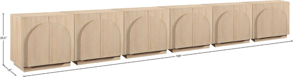 Meridian Furniture Navona Art Deco Oak Veneer Modular Buffet with Curved Doors for Dining Room Storage Natural 189 inches 77001Natural-T-6PC