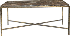 Meridian Furniture Valen Square Marble Top Coffee Table with Hand-forged Iron X-frame Base for Living Room Brown 77002Brown-CT