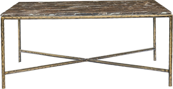 Meridian Furniture Valen Square Marble Top Coffee Table with Hand-forged Iron X-frame Base for Living Room Brown 77002Brown-CT
