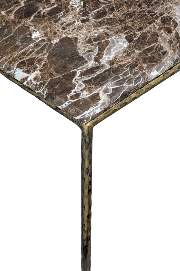 Meridian Furniture Valen Square Marble Top Coffee Table with Hand-forged Iron X-frame Base for Living Room Brown 77002Brown-CT