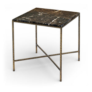 Meridian Furniture Valen Marble Top End Table with Hand-forged Iron X-frame Base for Modern Living Room Brown 77002Brown-ET