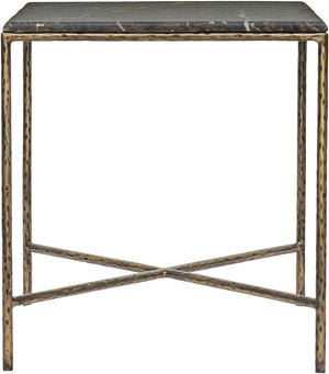 Meridian Furniture Valen Marble Top End Table with Hand-forged Iron X-frame Base for Modern Living Room Brown 77002Brown-ET