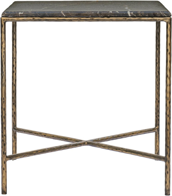 Meridian Furniture Valen Marble Top End Table with Hand-forged Iron X-frame Base for Modern Living Room Brown 77002Brown-ET
