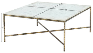 Meridian Furniture Valen Square Marble Top Coffee Table with Hand-forged Iron X-frame Base for Living Room White 77002White-CT