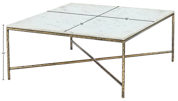 Meridian Furniture Valen Square Marble Top Coffee Table with Hand-forged Iron X-frame Base for Living Room White 77002White-CT