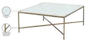 Meridian Furniture Valen Square Marble Top Coffee Table with Hand-forged Iron X-frame Base for Living Room White 77002White-CT