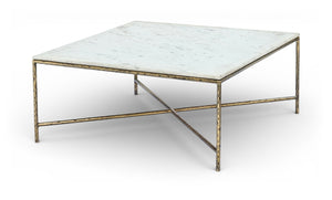 Meridian Furniture Valen Square Marble Top Coffee Table with Hand-forged Iron X-frame Base for Living Room White 77002White-CT