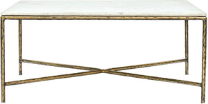 Meridian Furniture Valen Square Marble Top Coffee Table with Hand-forged Iron X-frame Base for Living Room White 77002White-CT