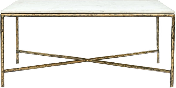 Meridian Furniture Valen Square Marble Top Coffee Table with Hand-forged Iron X-frame Base for Living Room White 77002White-CT