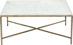 Meridian Furniture Valen Square Marble Top Coffee Table with Hand-forged Iron X-frame Base for Living Room White 77002White-CT