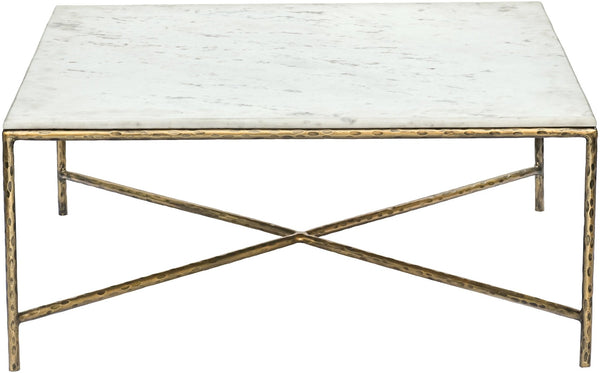 Meridian Furniture Valen Square Marble Top Coffee Table with Hand-forged Iron X-frame Base for Living Room White 77002White-CT