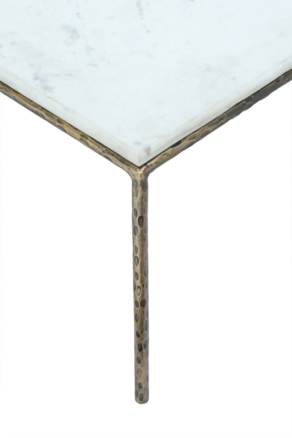 Meridian Furniture Valen Square Marble Top Coffee Table with Hand-forged Iron X-frame Base for Living Room White 77002White-CT