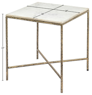 Meridian Furniture Valen Marble Top End Table with Hand-forged Iron X-frame Base for Modern Living Room White 77002White-ET