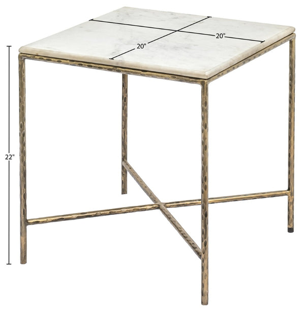 Meridian Furniture Valen Marble Top End Table with Hand-forged Iron X-frame Base for Modern Living Room White 77002White-ET