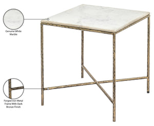 Meridian Furniture Valen Marble Top End Table with Hand-forged Iron X-frame Base for Modern Living Room White 77002White-ET