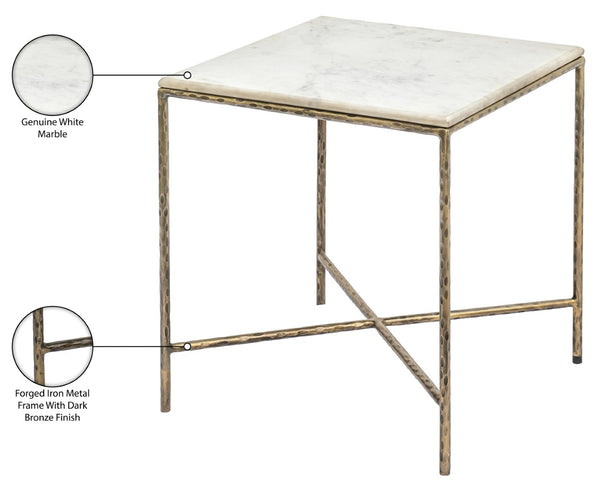 Meridian Furniture Valen Marble Top End Table with Hand-forged Iron X-frame Base for Modern Living Room White 77002White-ET