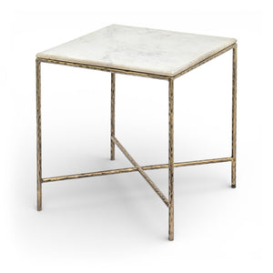 Meridian Furniture Valen Marble Top End Table with Hand-forged Iron X-frame Base for Modern Living Room White 77002White-ET
