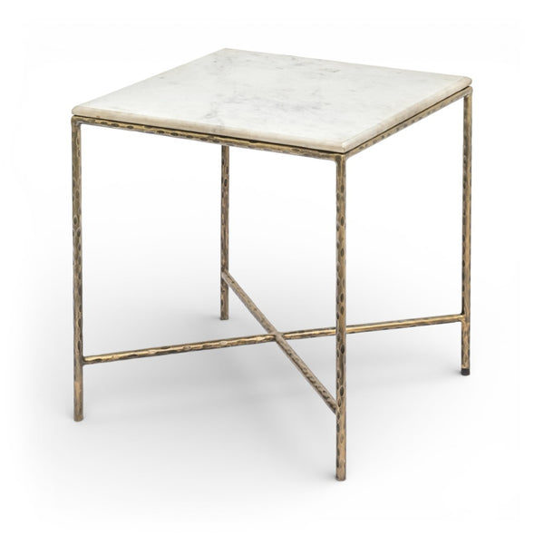 Meridian Furniture Valen Marble Top End Table with Hand-forged Iron X-frame Base for Modern Living Room White 77002White-ET