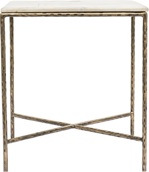 Meridian Furniture Valen Marble Top End Table with Hand-forged Iron X-frame Base for Modern Living Room White 77002White-ET