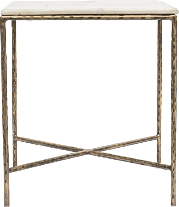 Meridian Furniture Valen Marble Top End Table with Hand-forged Iron X-frame Base for Modern Living Room White 77002White-ET