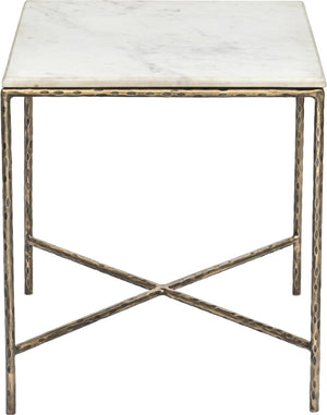 Meridian Furniture Valen Marble Top End Table with Hand-forged Iron X-frame Base for Modern Living Room White 77002White-ET